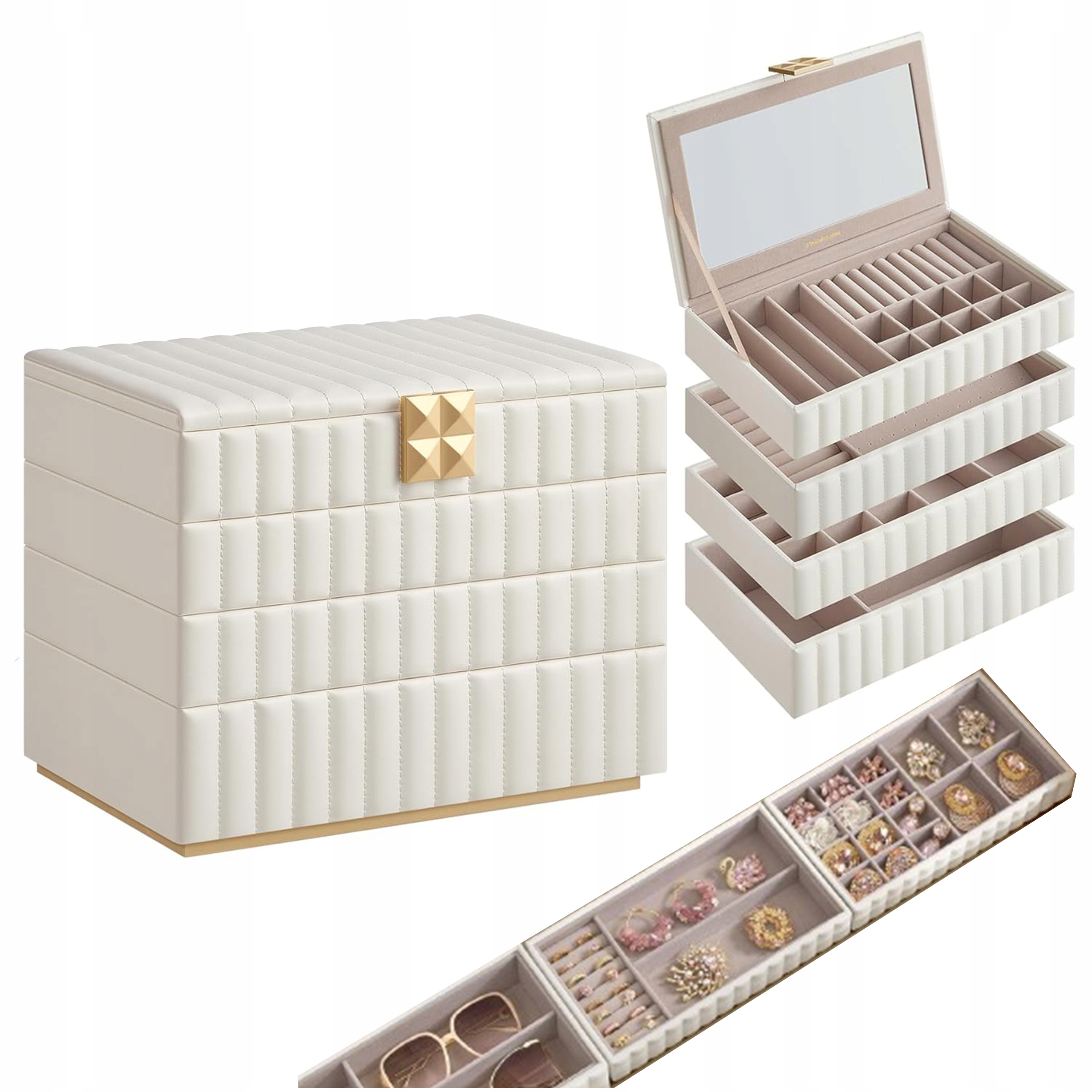 Bílá krabička Kufřík na šperky Organizér 4 úrovně na šperky
