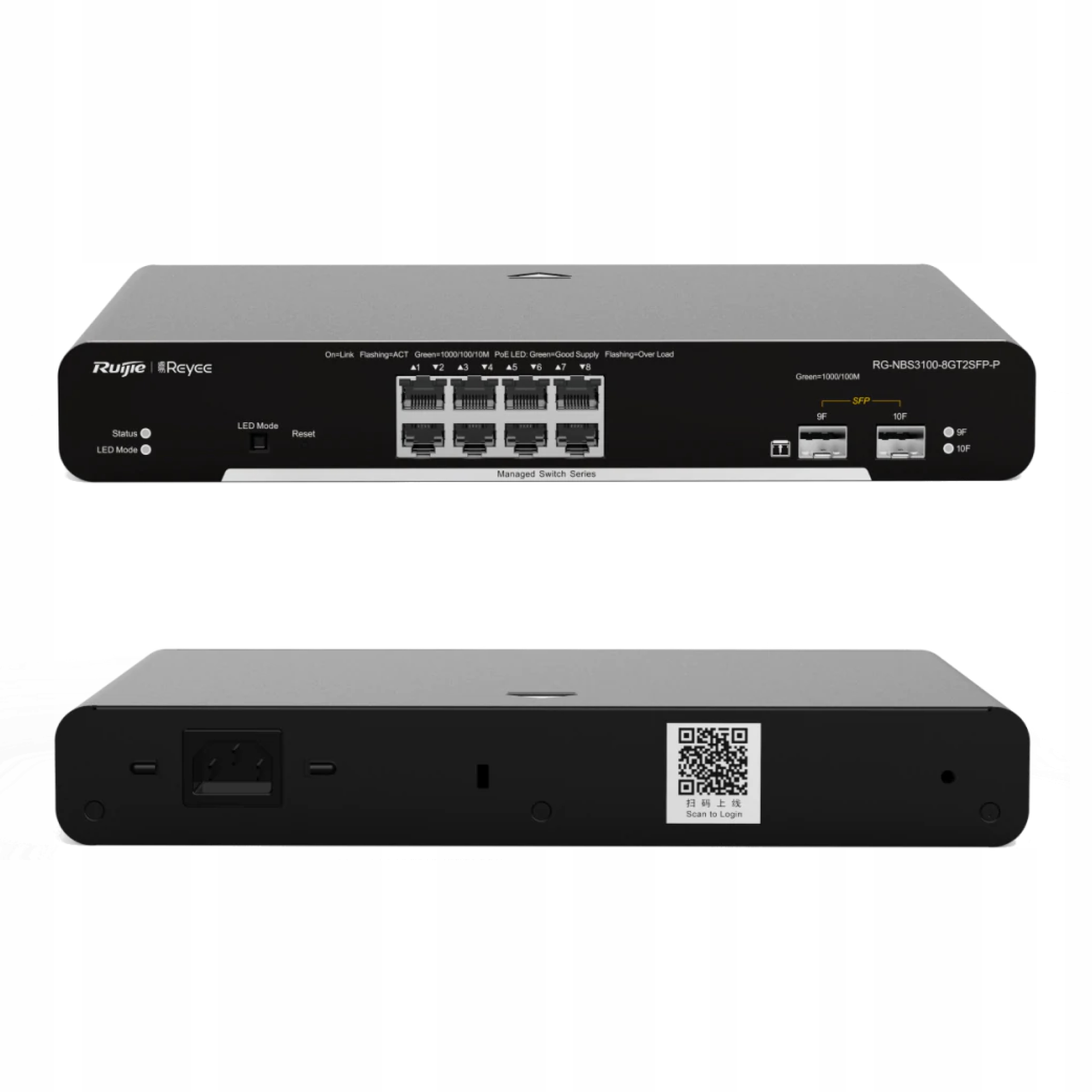 Switch Reyee RG-NBS3100-8GT2SFP-P 10PORTOVÝ,DESKTOP, POE,2X Sfp