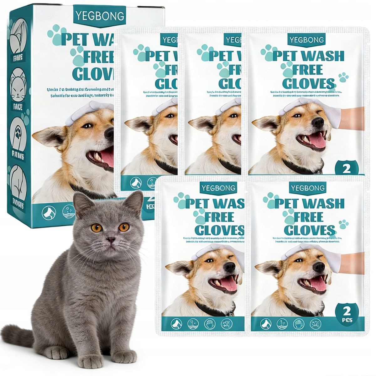 Levně Vlhčené rukavice na čištění zvířat pro psy a kočky 10 Ks