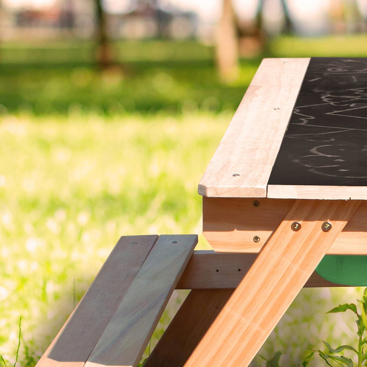 STÓŁ PIKNIKOWY DREWNIANY DLA DZIECI ŁAWKA TABLICA Z POJEMNIKAMI WODA PIASEK Marka Sunny