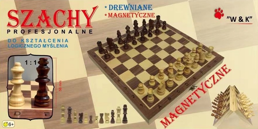 Szachy Drewniane Magnetyczne MAŁE 29 cm x 29 cm Wersja językowa gry niezależna językowo