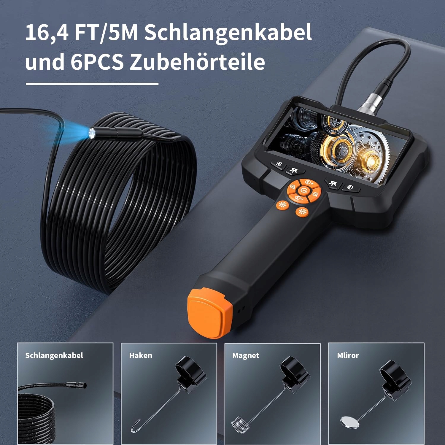 QIMIC Kamera Inspekcyjna 15m 8mm IP67 Wodoodporna z 8 LED i 4.3" Ekranem — miniatura 5