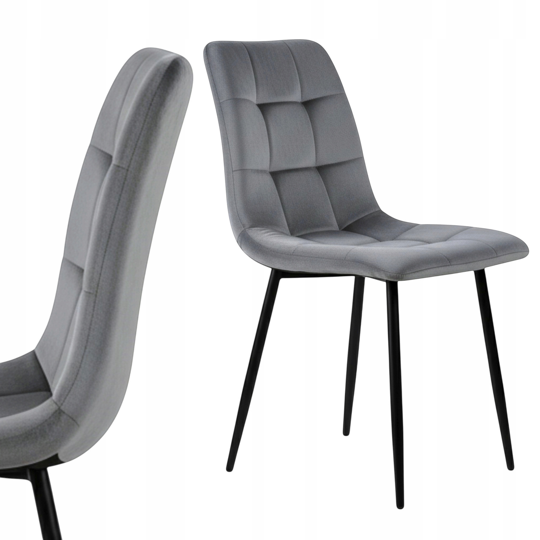 Krzesło Welurowe Tapicerowane Szare Pikowane Velvet Nowoczesne Do Pokoju