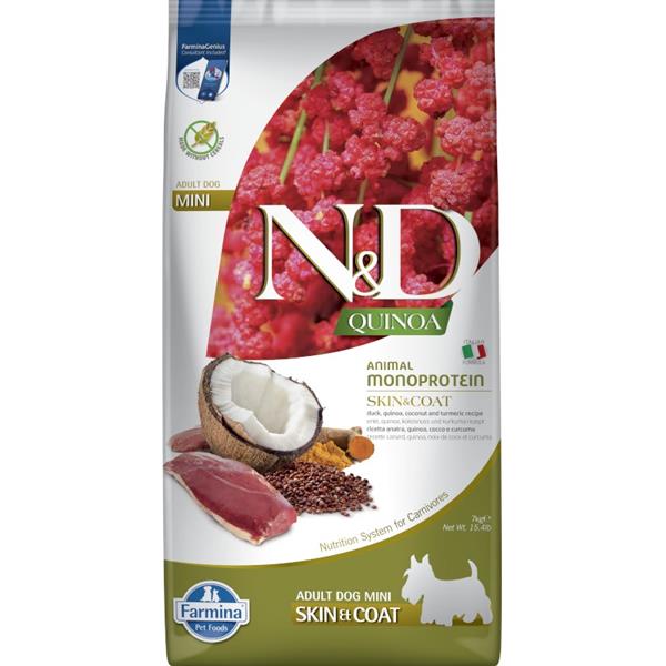 Levně N&d Quinoa Dog Gf Skin & Coat, Duck & Coconut Adult Mini 7 kg