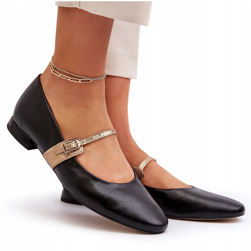 Kožené Baleríny Na Plochém Podpatku Laura Messi 2774 Černé 36