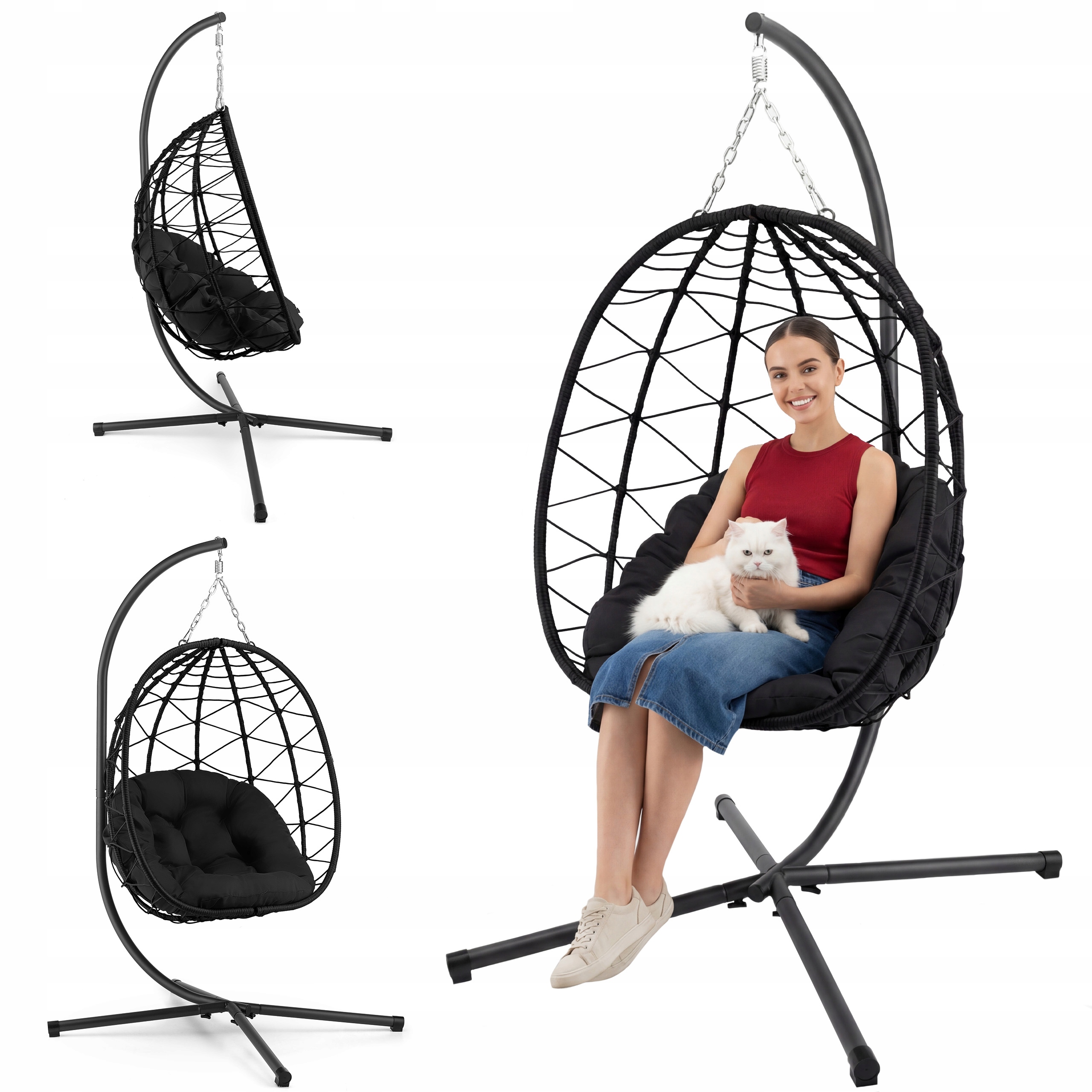 Závěsné Křeslo Kokon Zahradní Houpací Koš Pletený S Roštem Do 150 Kg