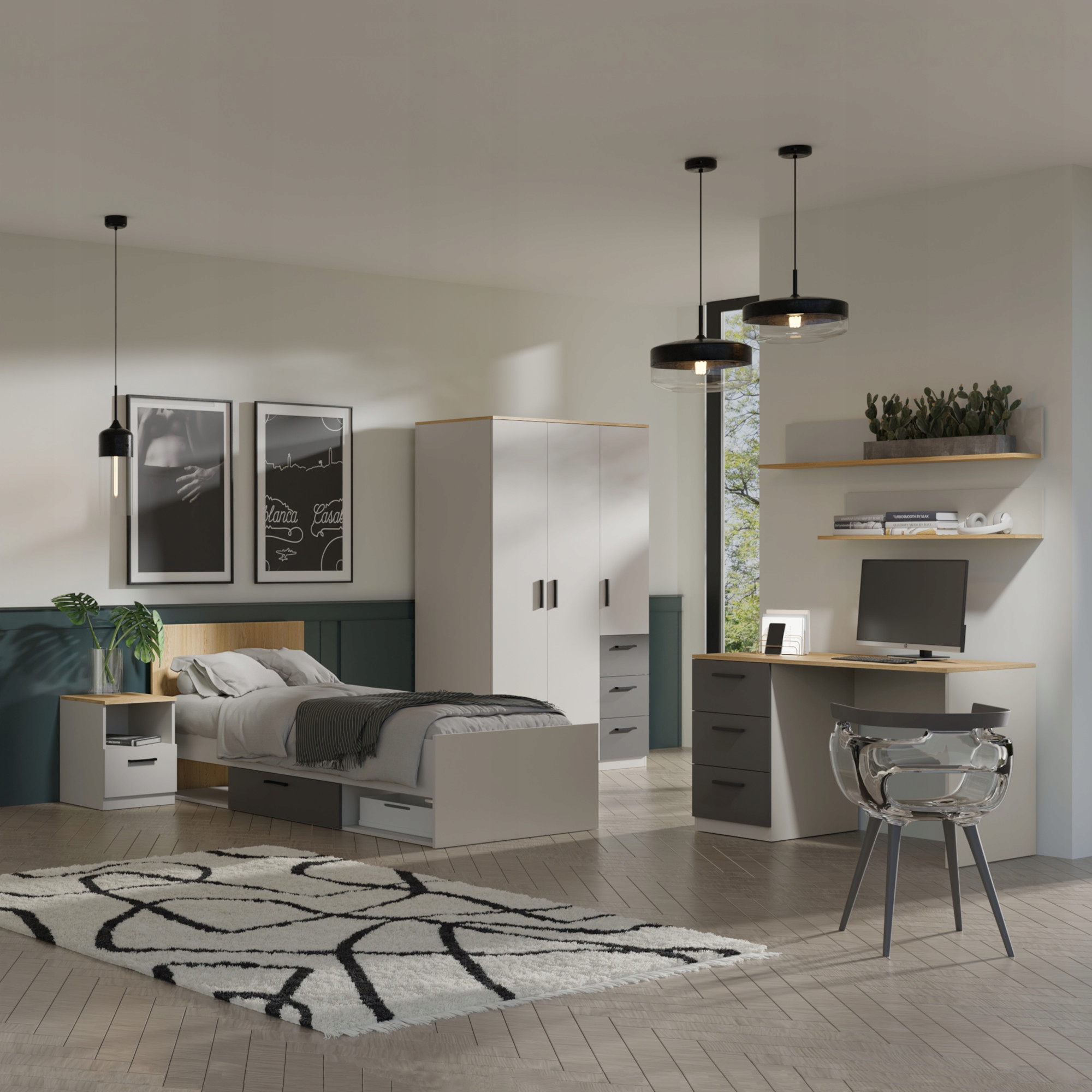 Szafa młodzieżowa uchylna z szufladami Billz 3D3S 120 Kaszmir/Dąb Cremona