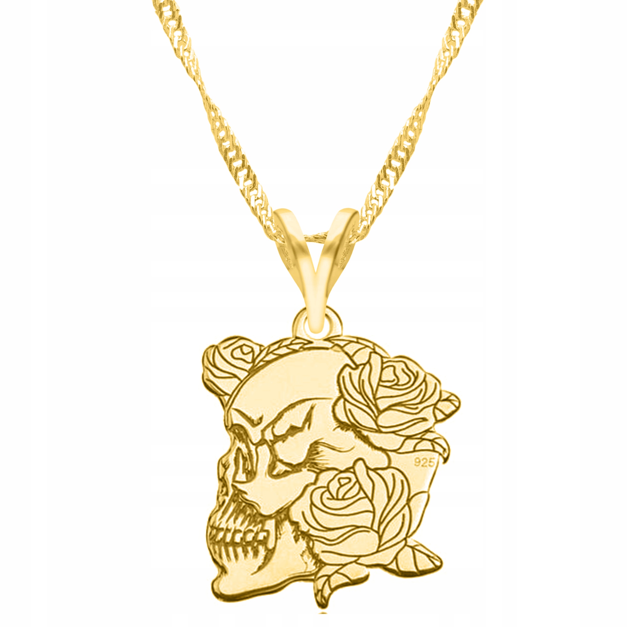 Řetízek zlatý náhrdelník 925 Lebka Růže Květina
