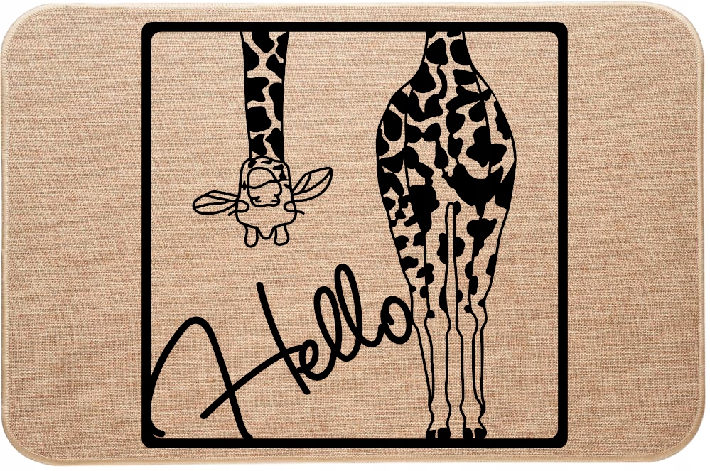 Vstupní Rohožka pod Dveře Lněná zábavná žirafa Hello