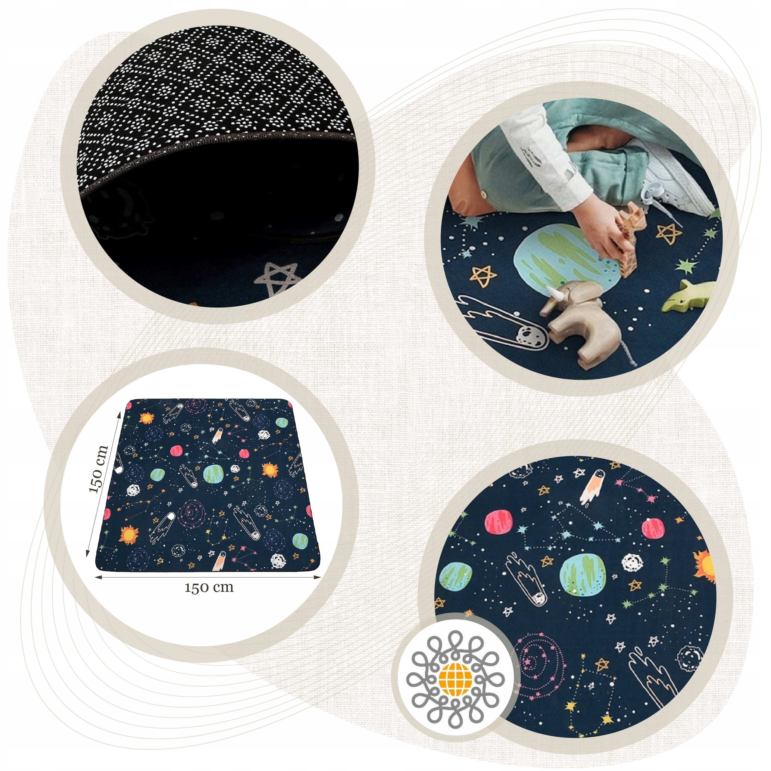 Duża mata EDUKACYJNA 150x150 cm KOSMOS OEKO TEX Wiek dziecka 0 +