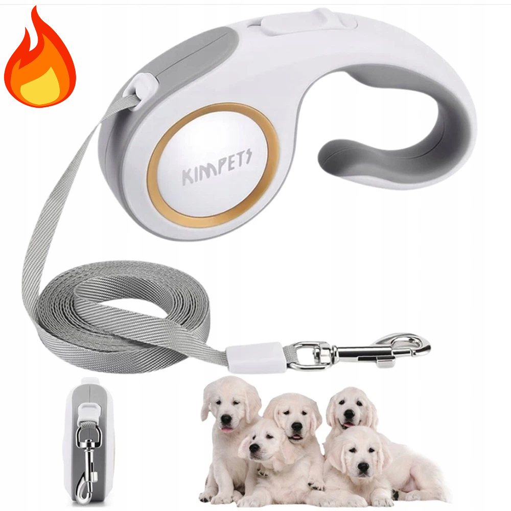 Levně Vodítko 5M Automatová Navíjecí Páska Pro Velkého Psa Blokáda Bílá Silná