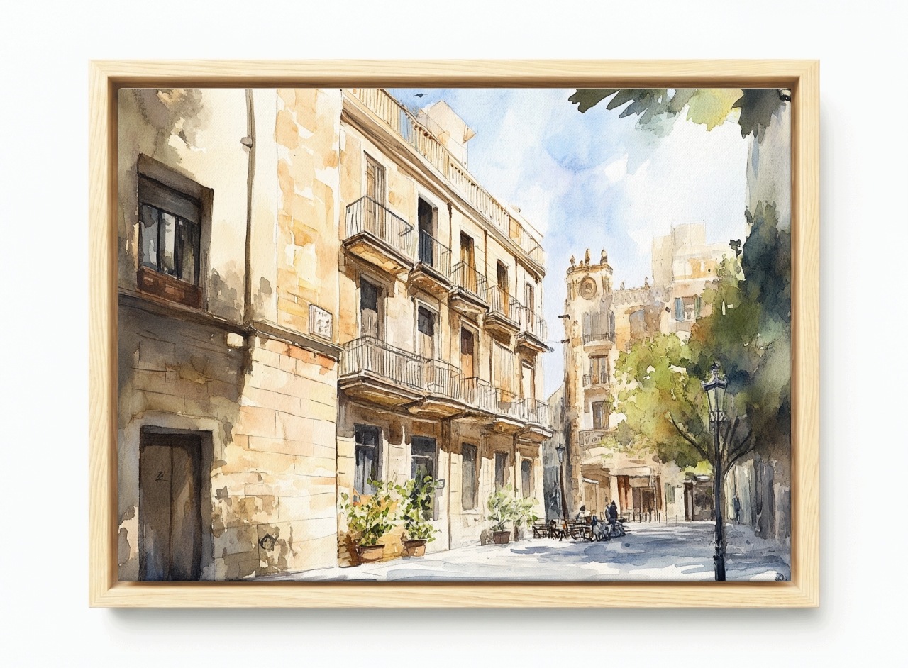 Obraz Rama American Box Středomořská Ulička Akvarel Krajina 60x40