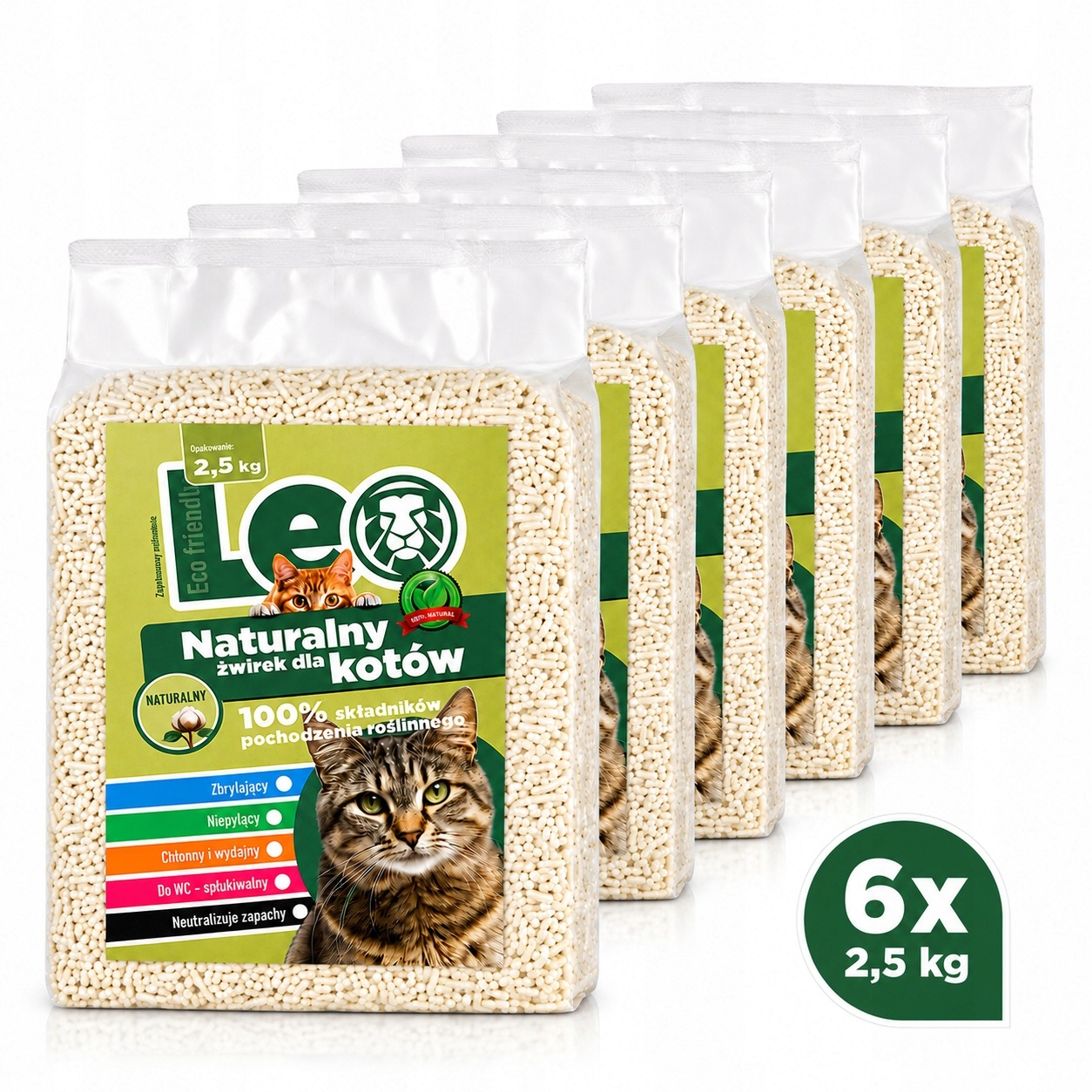 Stelivo pro tofu Leo Přírodní 6x2,5 kg Hrudkující 15 kg splachovatelné