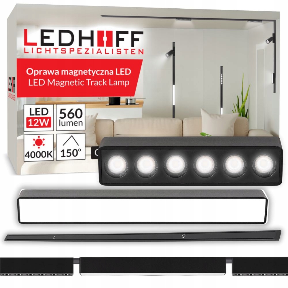 Magnetické kolejnicové osvětlení Set Kolejnice 1m 3x Led lampa Černá