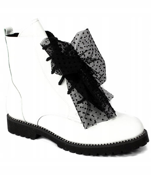 Bílé lakované dámské kožené boty kotníkové boty, šněrovací boty J.w 40