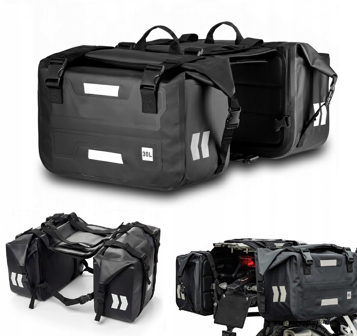 Motocyklové brašny 60L vodotěsné boční Pvc tašky 2x30L vodotěsné ZM06