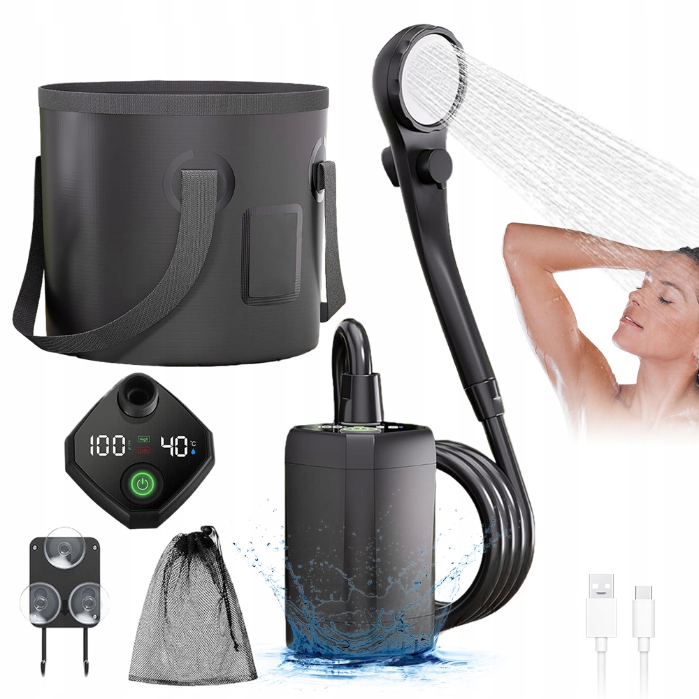 Přenosná Bezdrátová Turistická Kempingová Sprcha, Hadice 2 M, 20 L