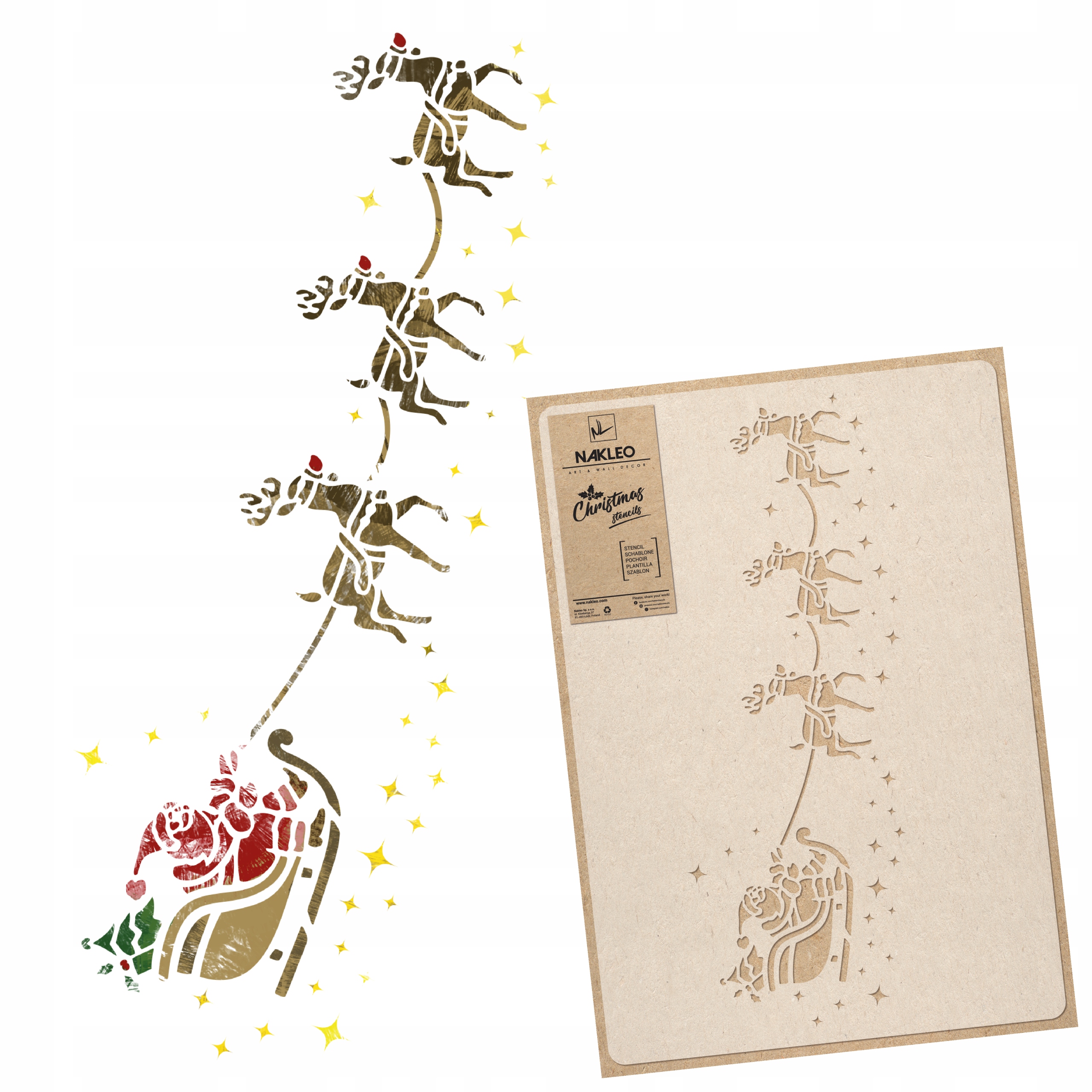 Šablona pro umělý Sníh Opakovaně Použitelný L 59x95 cm Vánoční Spřežení Mikuláše