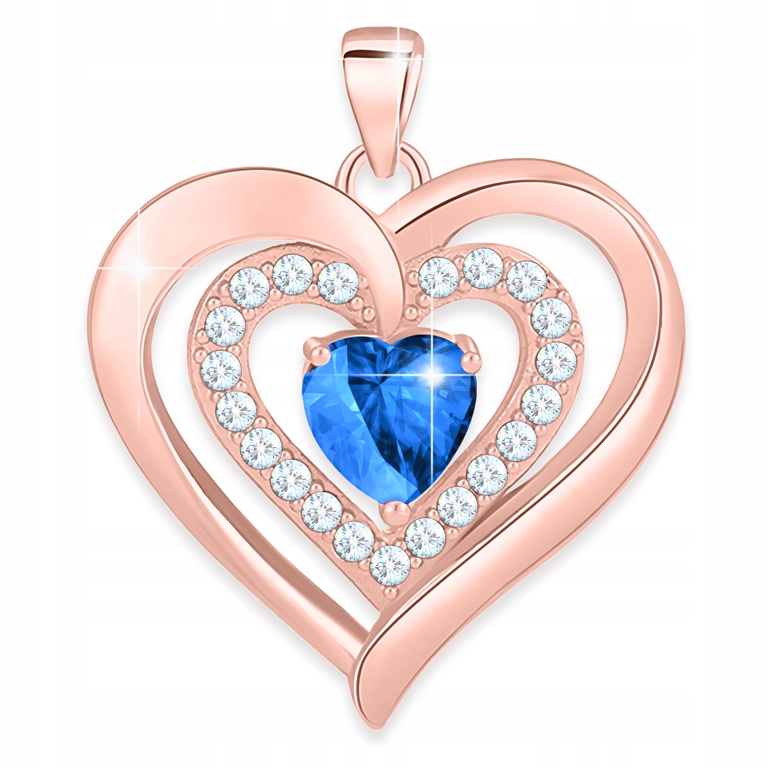 Pozlacený přívěsek 925 Modré Dvojité Srdce se Zirkony