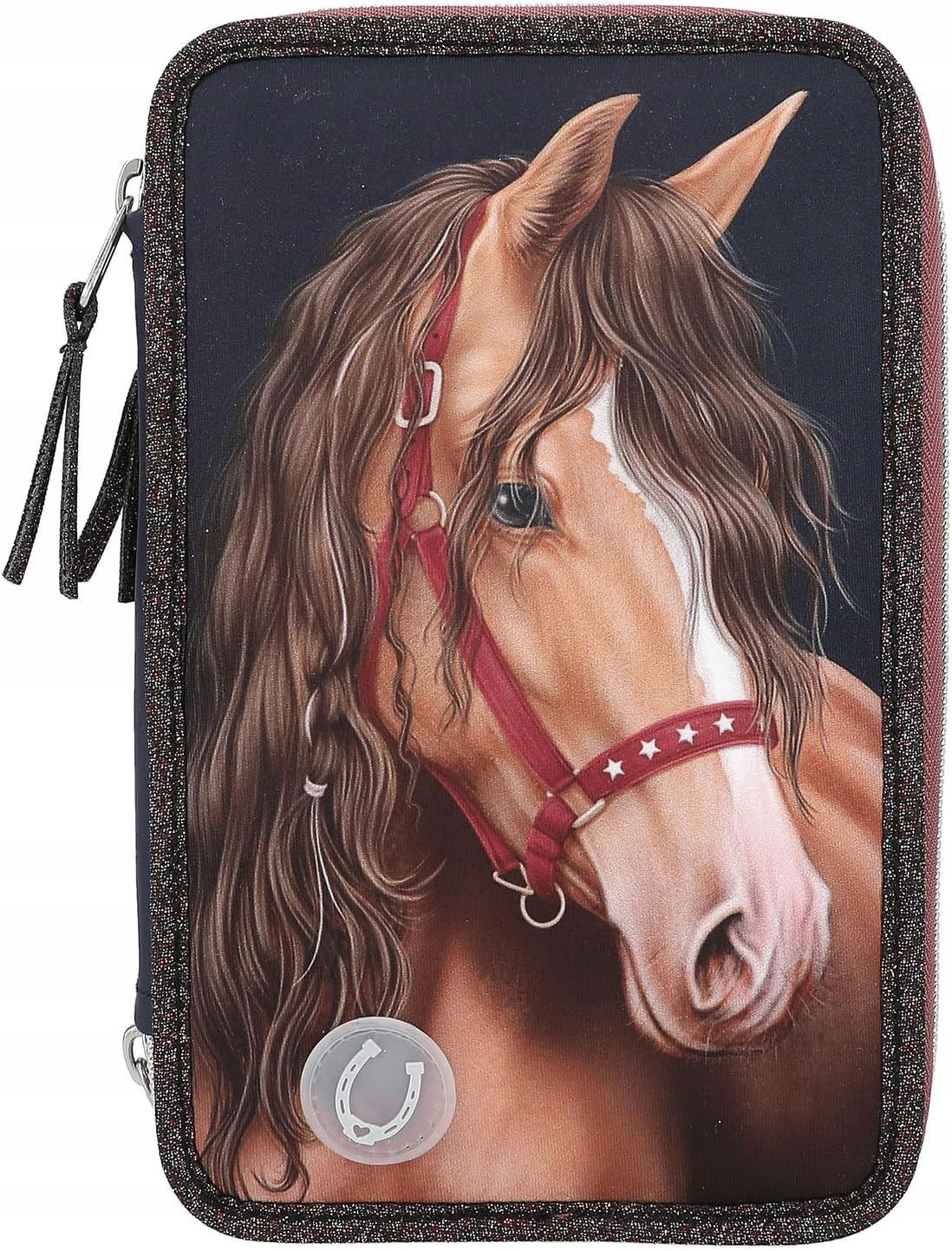 Piórnik 3-KOMOROWY Z Wyposażeniem Led Miss Melody Glitter Horse 13190A