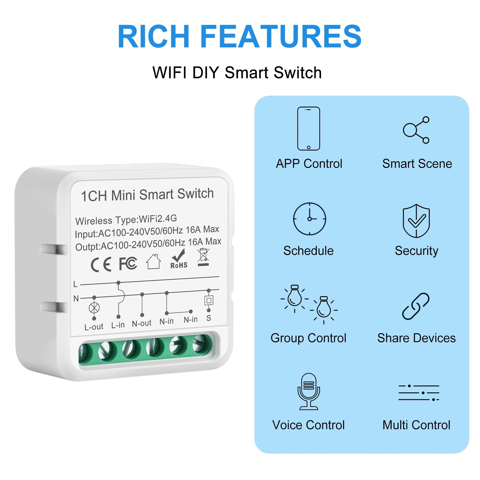 Inteligentny włącznik światła Alexa Smart Life, 1 szt. Moduł przełącznika WiFi 2.4G