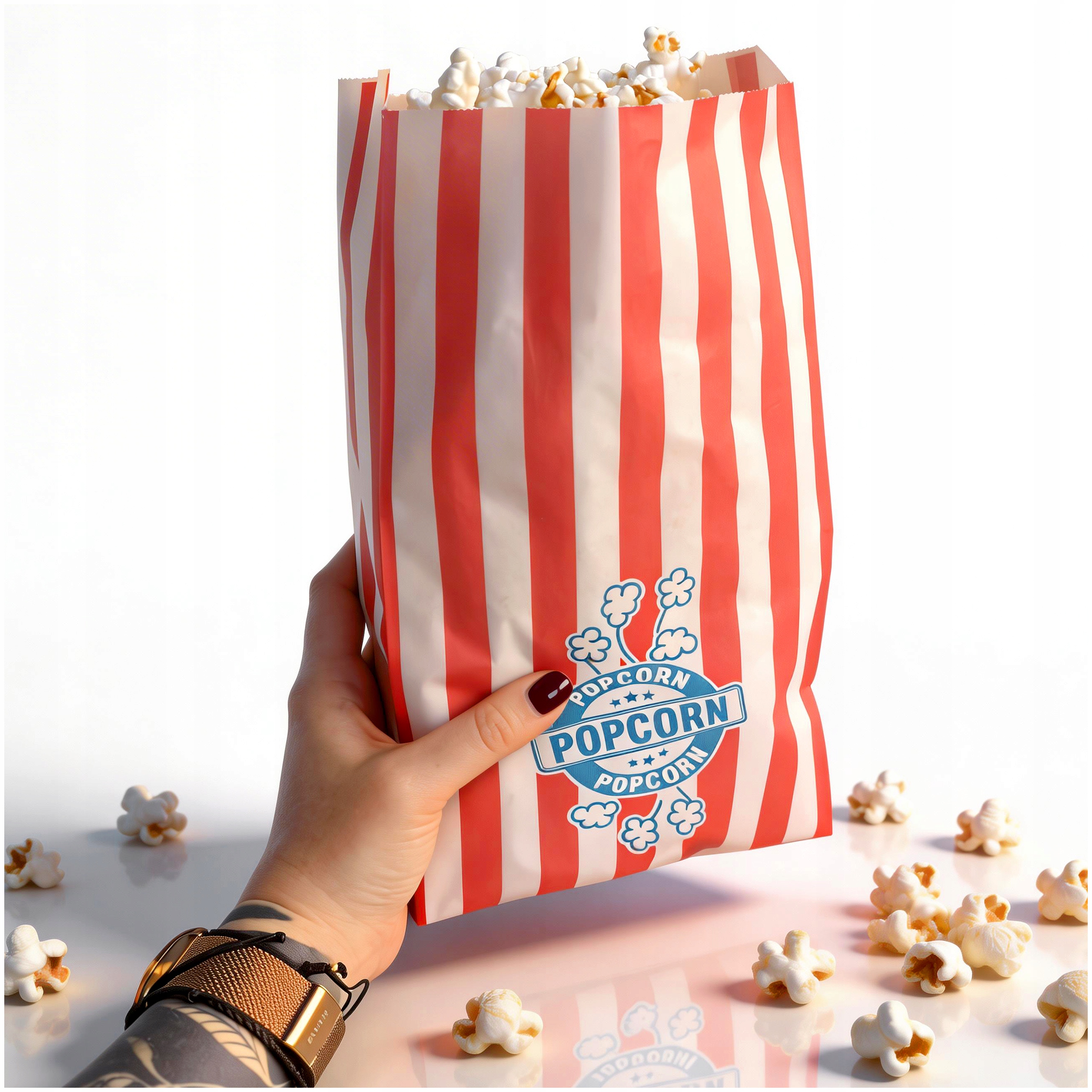Torba Papierowa Torby 18x33 cm Eko Zestaw 1000 Sztuk Z Nadrukiem Popcorn