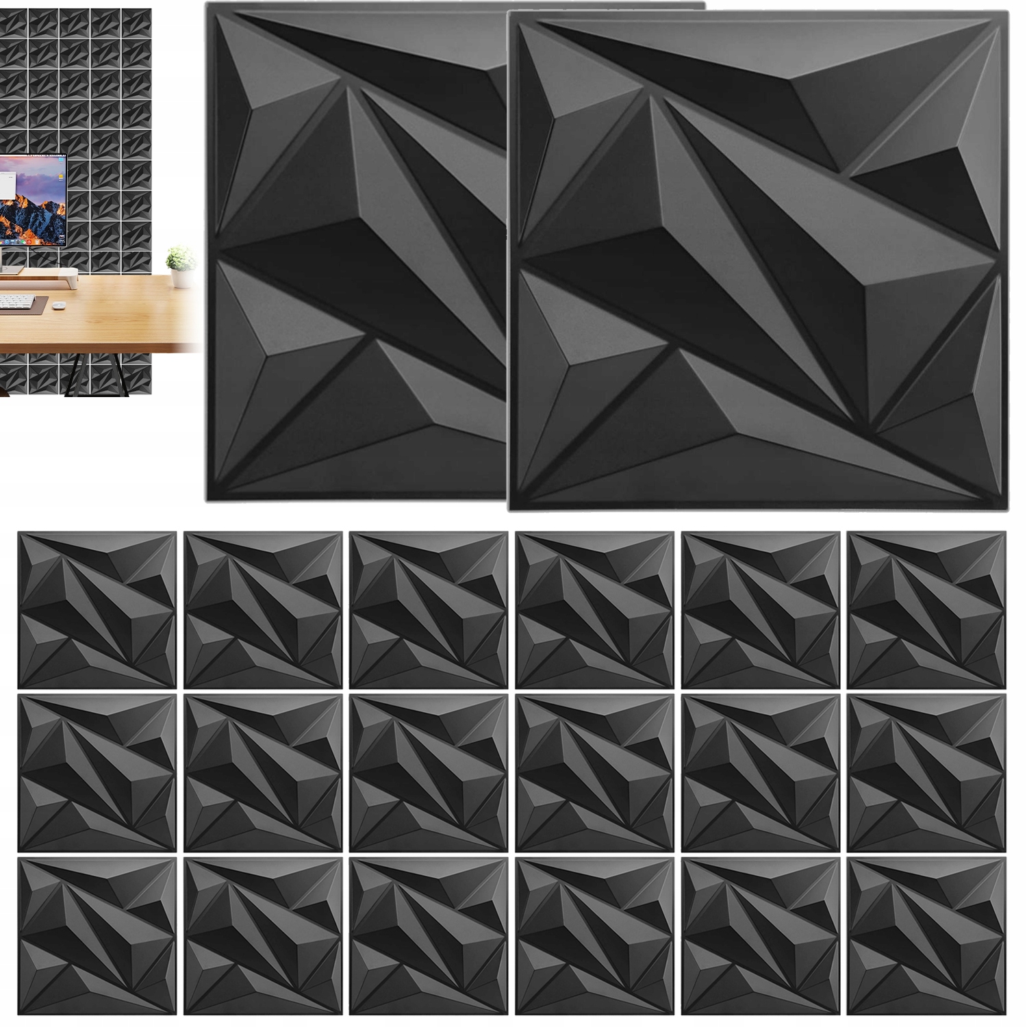Černý Panel S 3D Efektem, Nástěnná Kazeta, Dekorativní Stropní Diamant 20 Ks