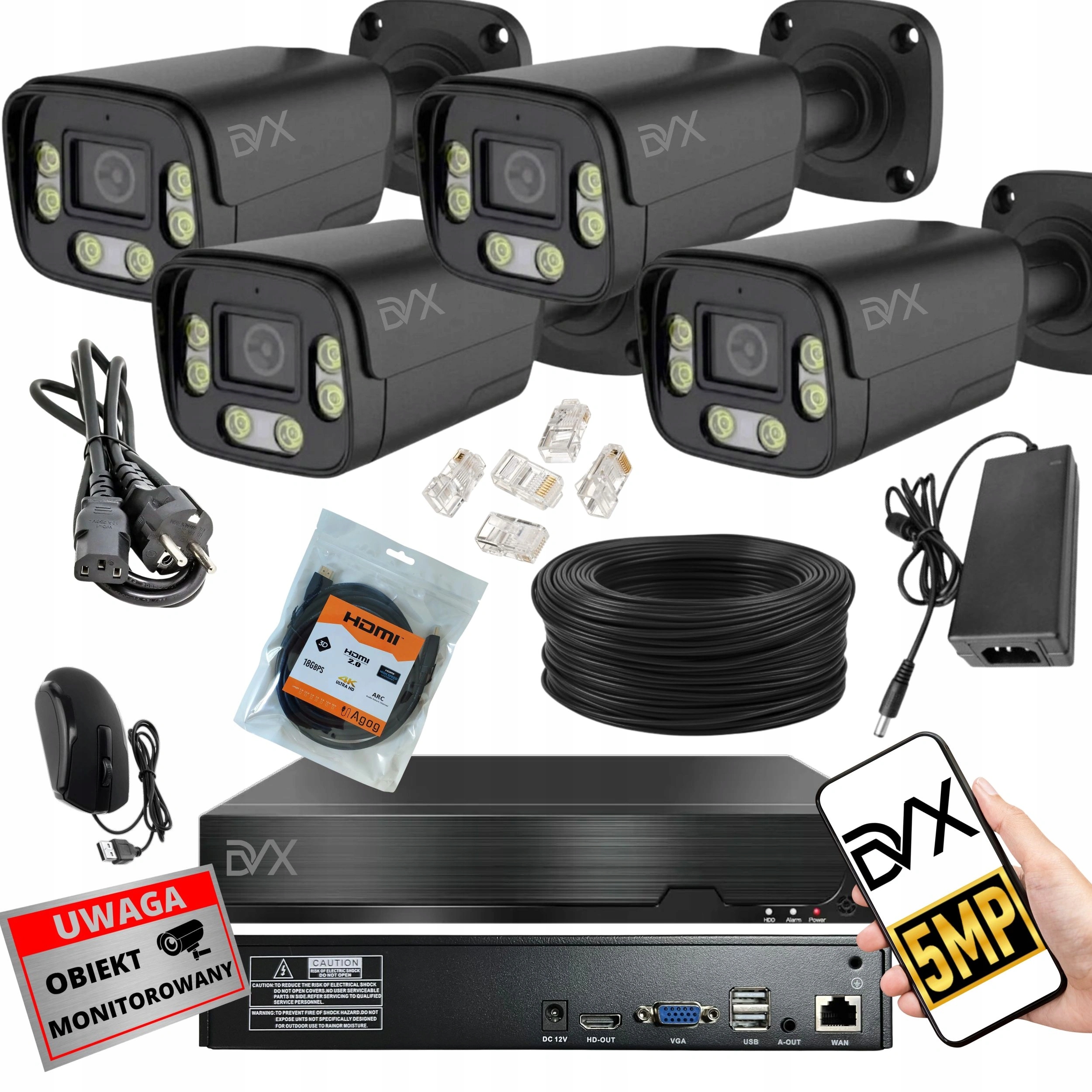 Sada Kamier x4 PT5B Monitorovanie Ip Poe 5MPX 4K Uhd Rekordér P10CHWIF Nvr