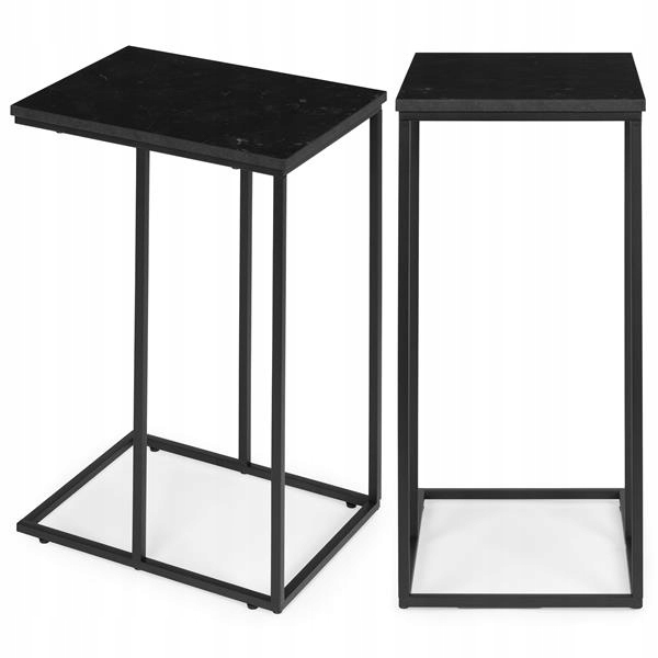 Boční stolek pod notebook a kávu ve tvaru písmene mramor černý ModernH