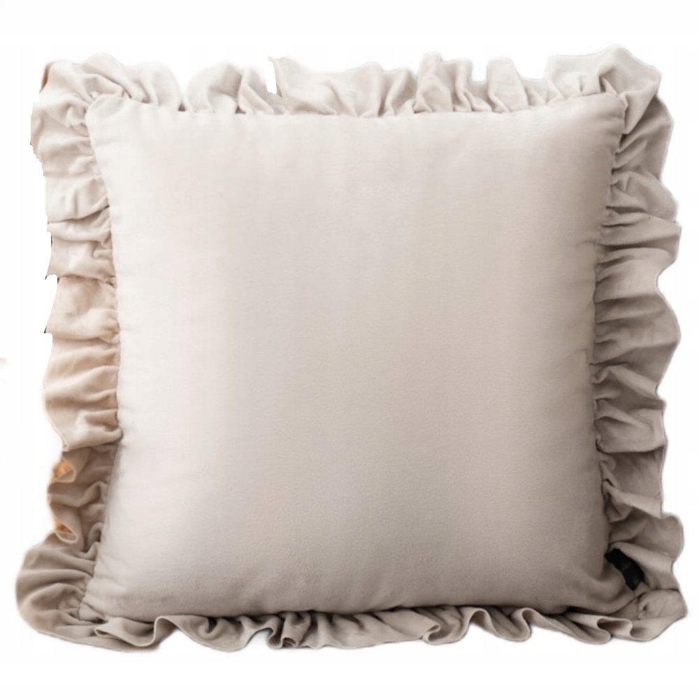 POSZEWKA WELUROWA 40x40 Z FALBANĄ PLUSZ VELVET KOLOR PIASKOWY