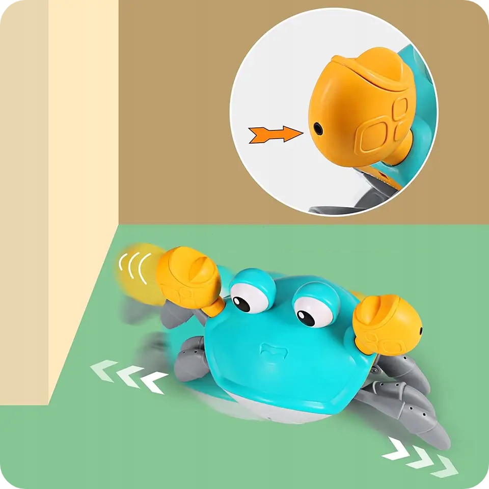 UCIEKAJĄCY PEŁZAJŻCY INTERAKTYWNY KRAB OMIJA PRZESZKODY DŻWIĘK Efekty dźwiękowe podświetlenie LED