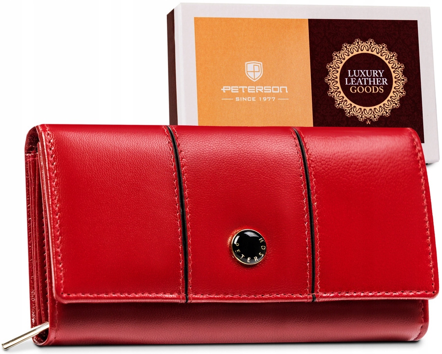 Skórzany portfel damski modny klasyczny pojemny antykradzieżowy Peterson