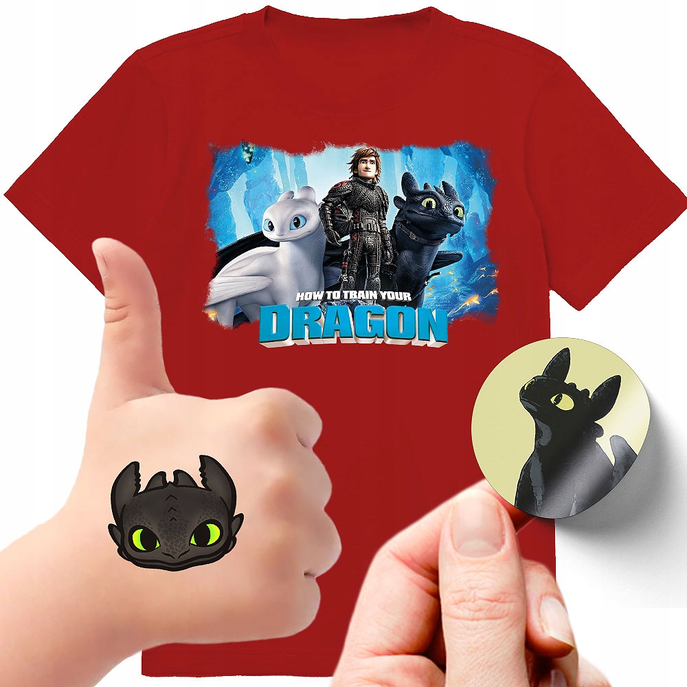 ZESTAW 3W1 KOSZULKA DLA DZIECI TATUAŻE NAKLEJKI JAK WYTRESOWAĆ SMOKA 116