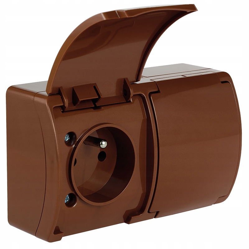 Gniazdo Elektryczne hermetyczne podwójne z klapką KOALA BRĄZOWE