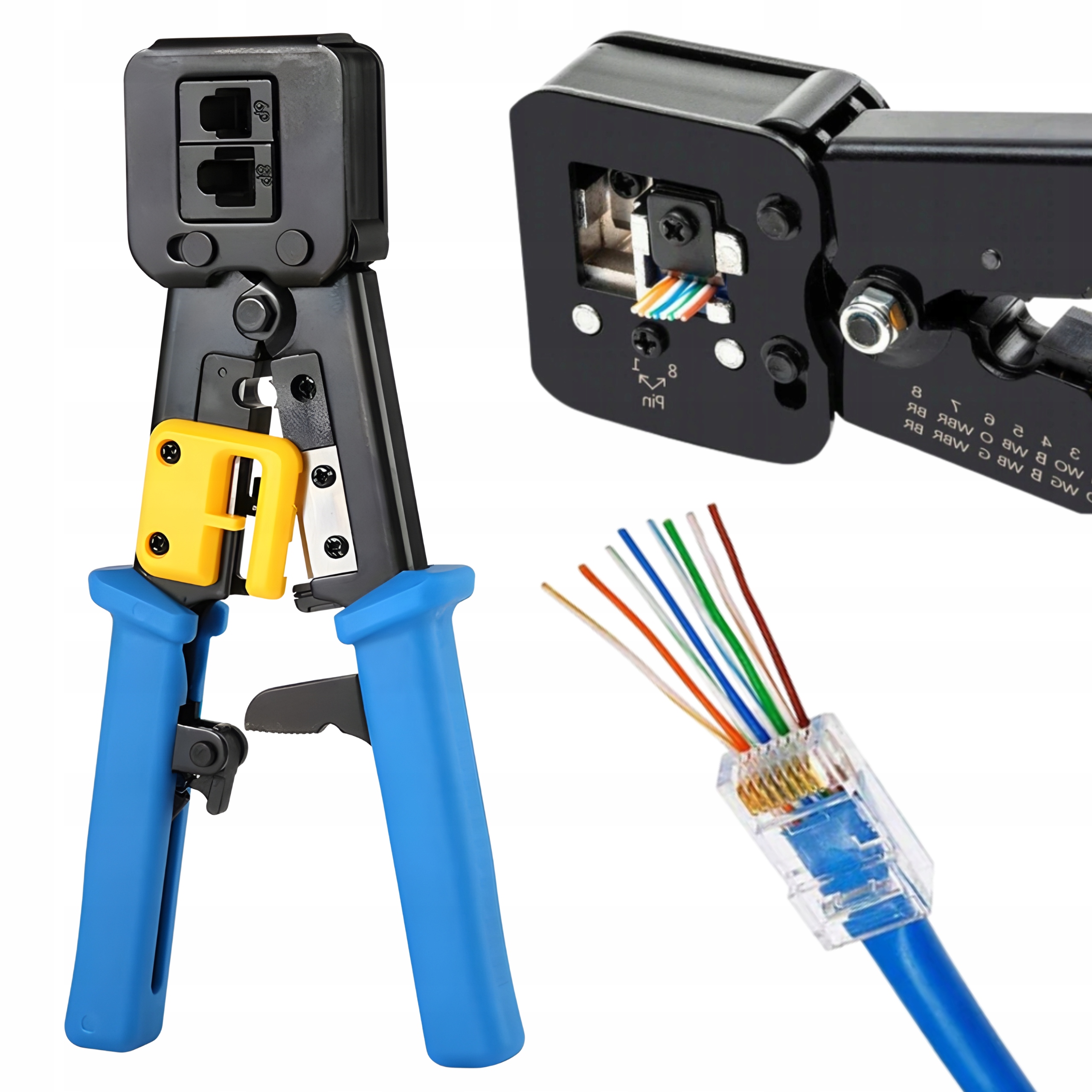 ZACISKARKA PRZELOTOWA MOCNA DO WTYKÓW ZŁĄCZ PRZELOTOWYCH RJ45 RJ12 RJ11 LAN