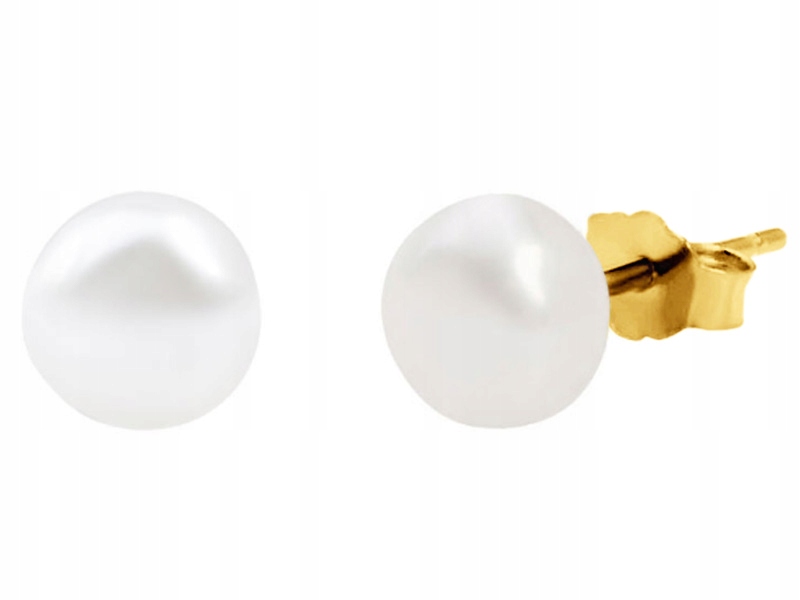 Zlaté náušnice 585 14k jemné bílé perly 4.5 mm, tyčinky/šroubky pro ženy