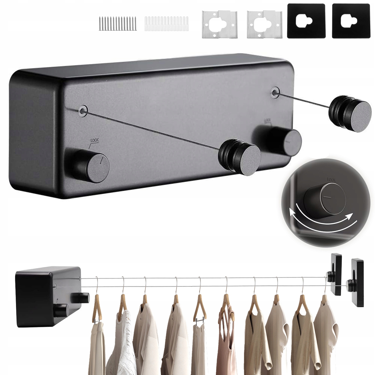 Levně Vytahovací Sušák Na Prádlo S Výsuvnou Montáží Na Stěnu 4.2 M, Nosnost 20 Kg