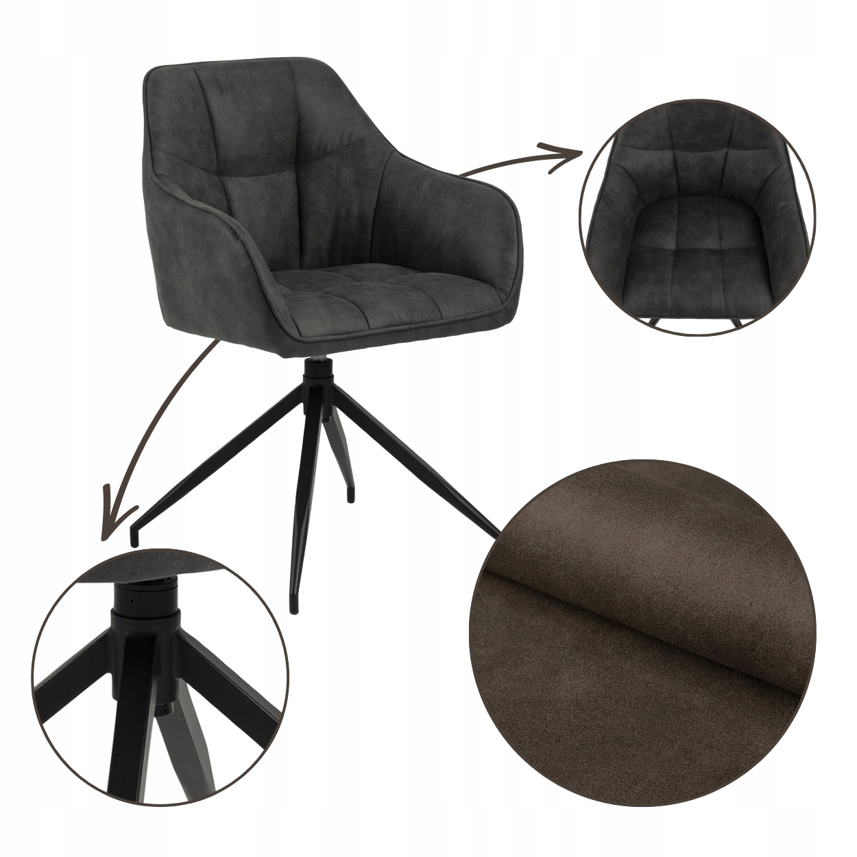 Jedálenská Stolička Do Obývačky Antracitová, pohodlná, čalúnená