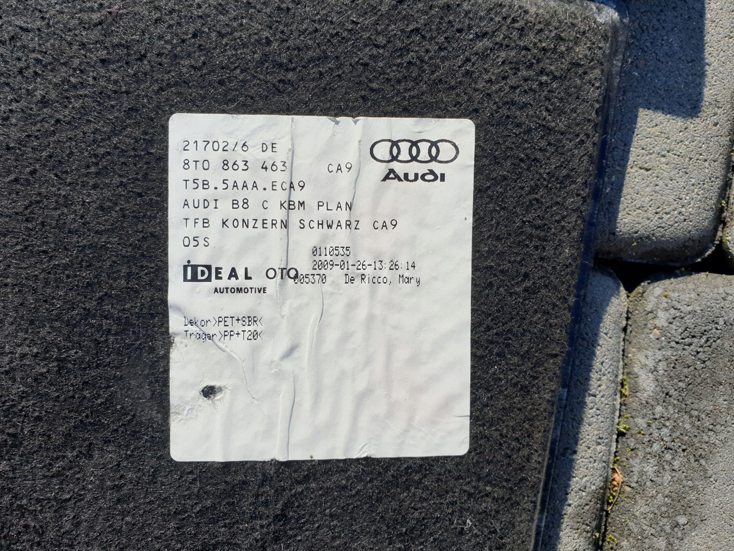 mats boot AUDI A4 B8 2008- 8T0863463