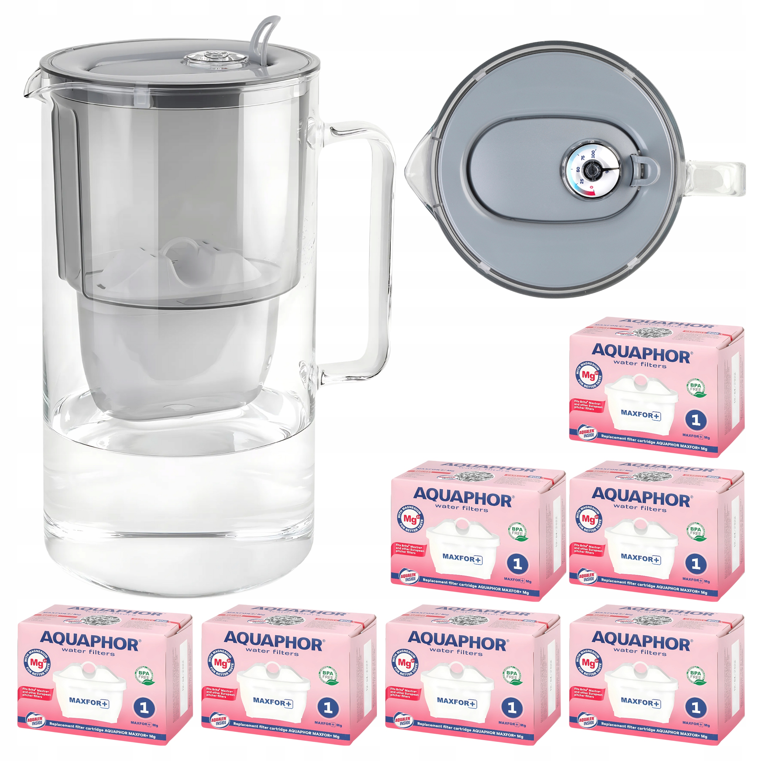 Filtrační konvice skleněná Aquaphor Glass Šedá 7 filtračních vložek Maxfor