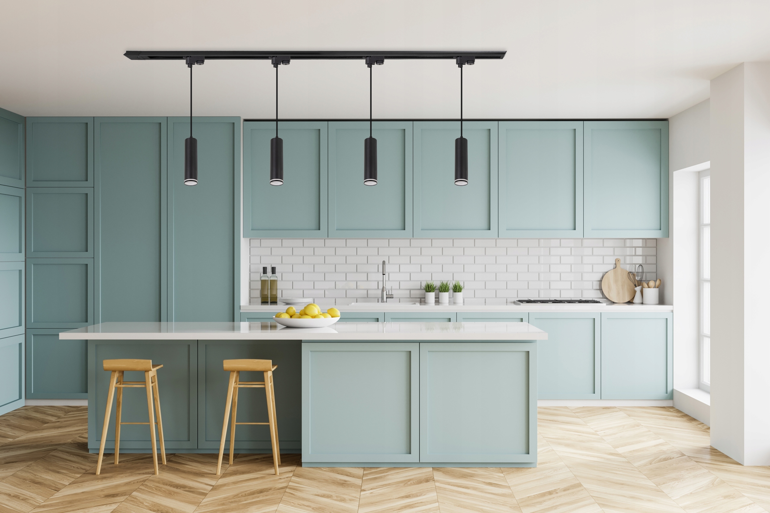 Szynoprzewód 2m 6x Reflektor na szynie wiszący LED długi TUBA czarna szyna Marka Ledhoff