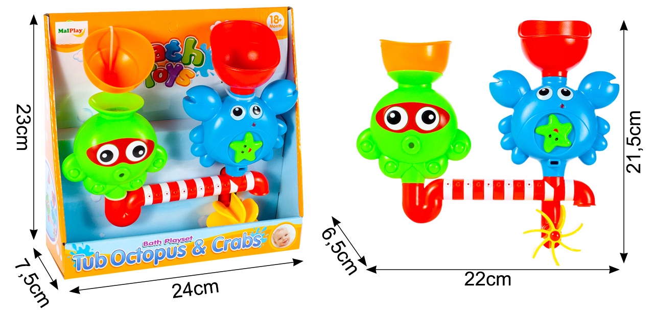 OŚMIORNICZKA I KRAB FONTANNA PRZELEWOWA ZABAWKA DO KĄPIELI WANNY WODY Kod producenta 5901924216711
