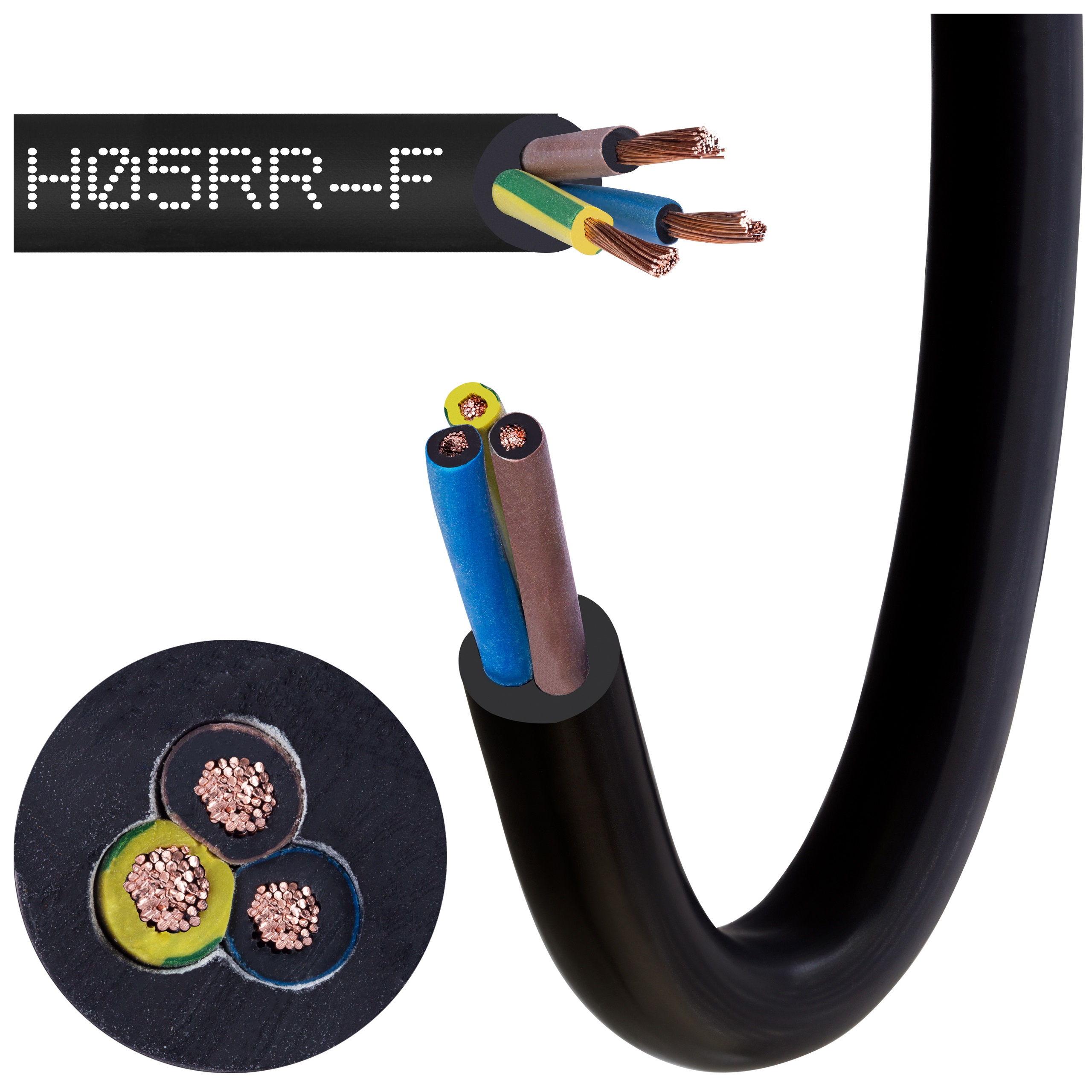 Kábel Ow 3x1,5 mm H05RR-F, okrúhly, čierny, s gumou 100 Metrov!