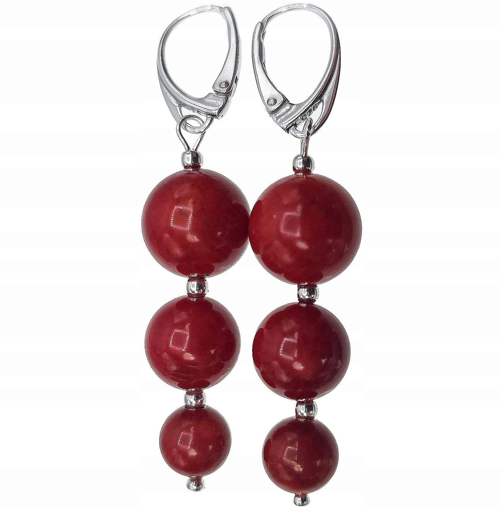 Přírodní korál Krásné Dlouhé Náušnice Stříbro Certifikát