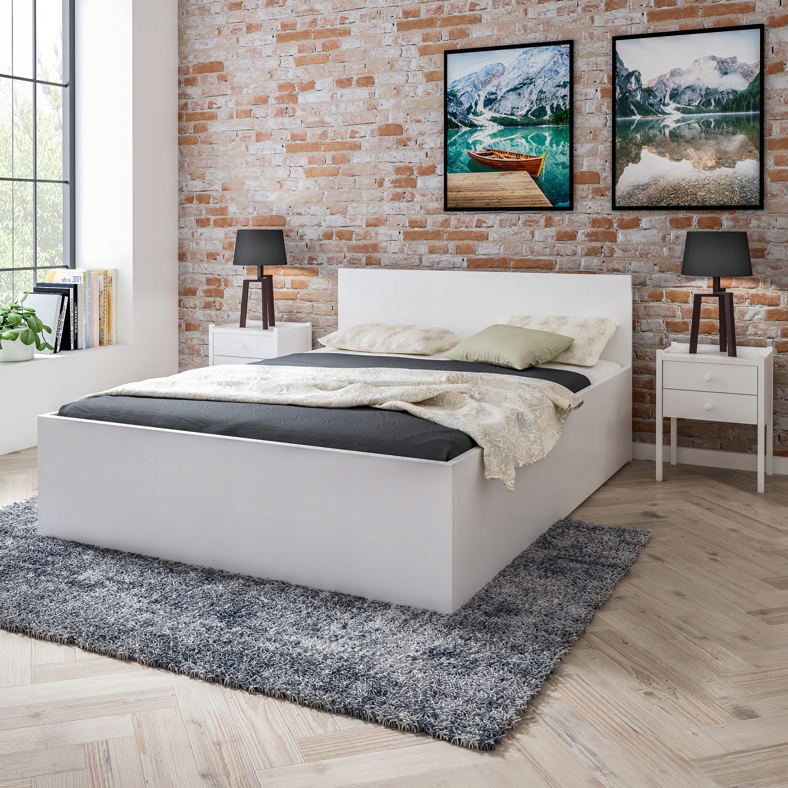 

Łóżko białe 140x200 DM1 stelaż materac
