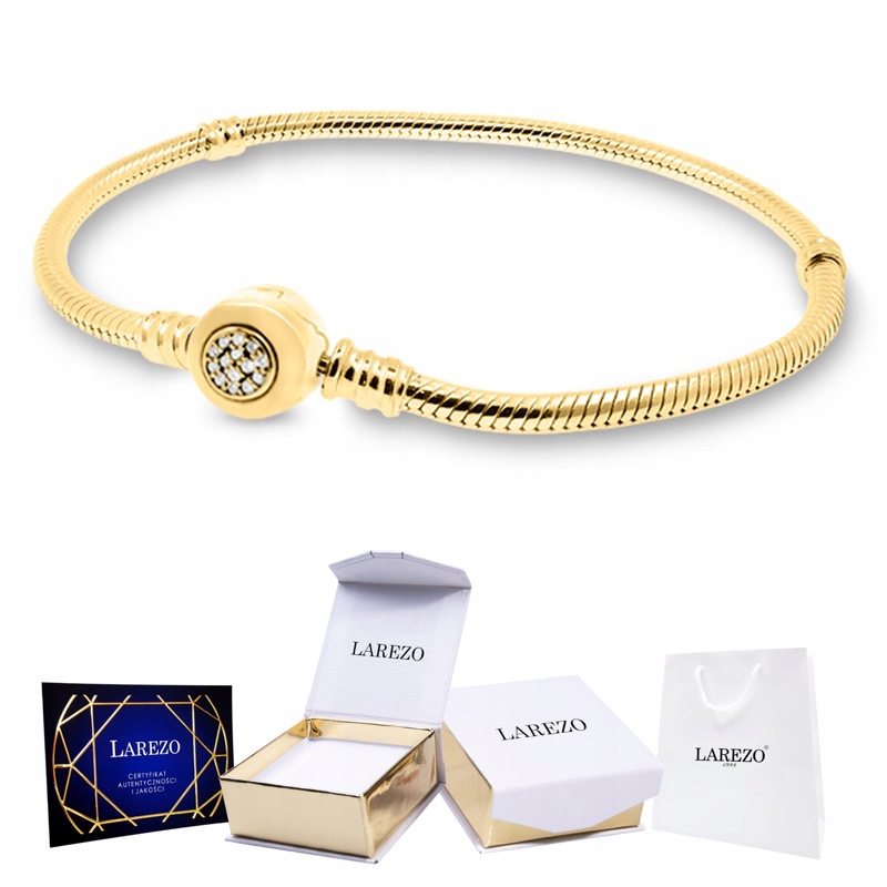 Modulární Zlatý Náramek s zirkony Křišťály Charms Přívěsek 19 cm