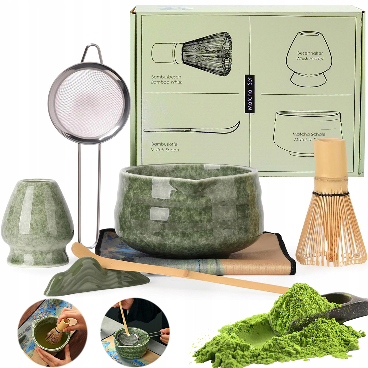 7x Bambusowy Zestaw Prezentowy Do Herbaty Matchy Chashaku Trzepaczka Łyżka