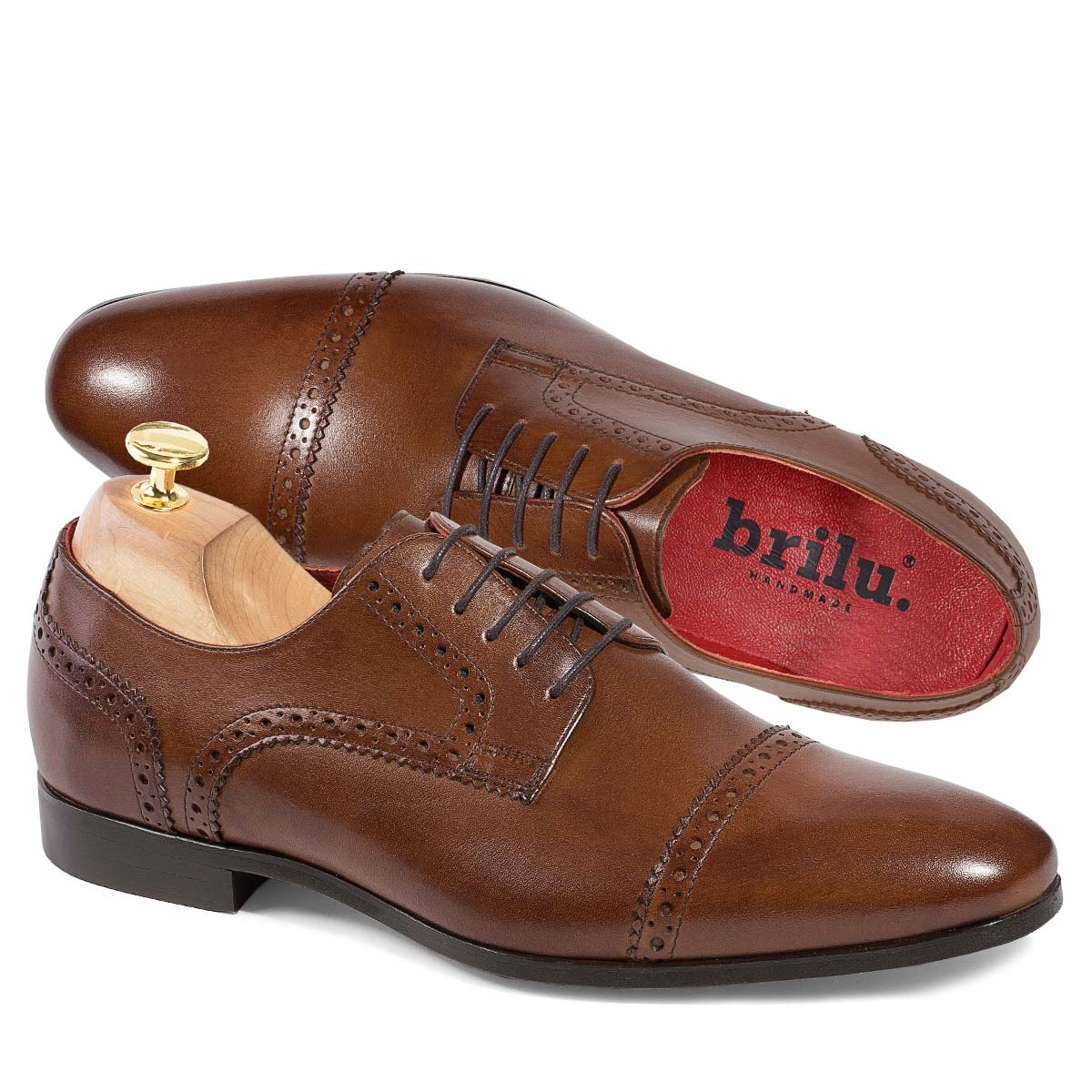 

Brilu Buty Derby Wizytowe Ażurowanie Brązowe 46
