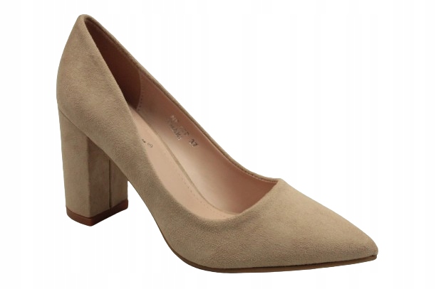 Czółenka Damskie Na Obcasie NF-47 Ekozamsz Khaki Słupek Rozmiar 38