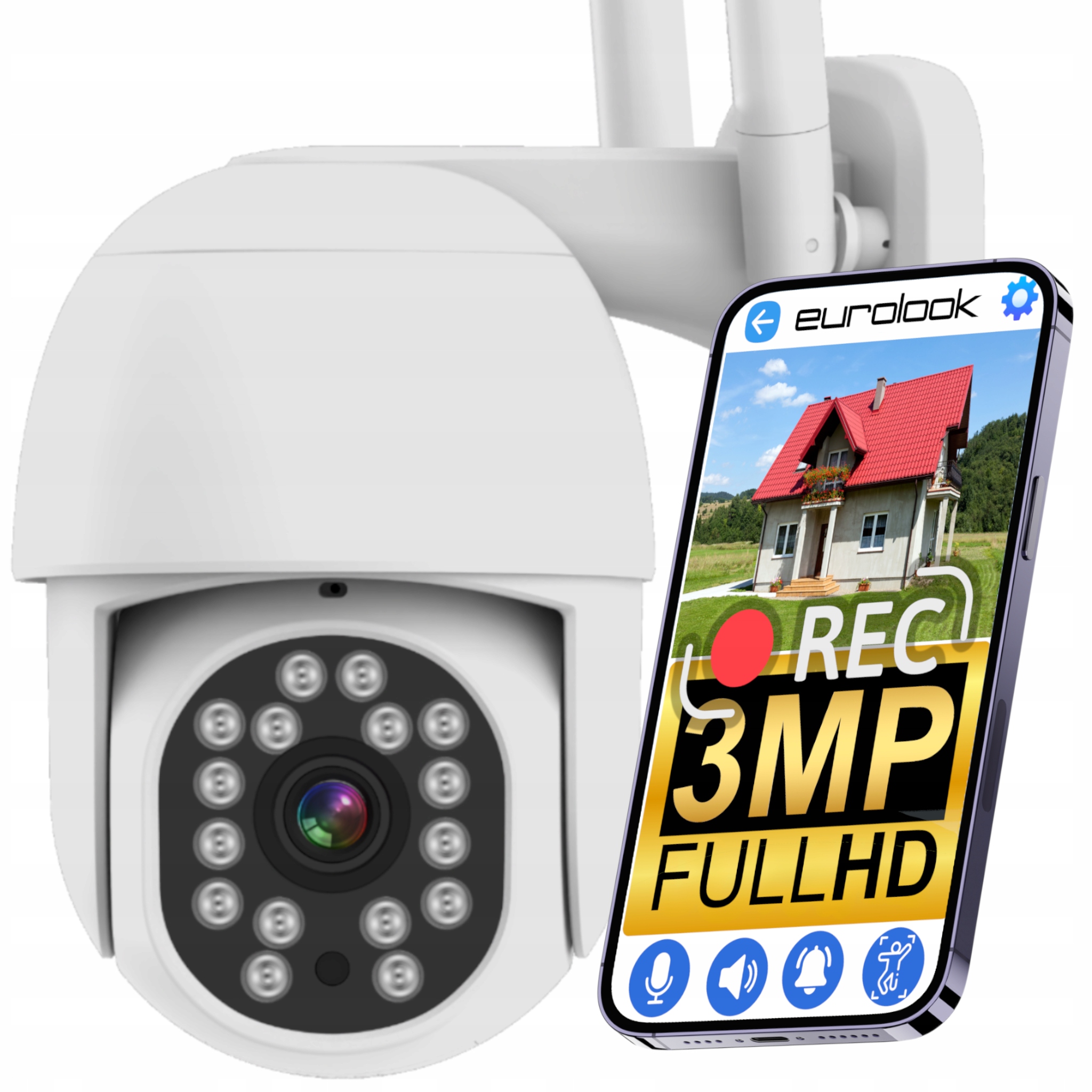Venkovní WiFi kamera Otočná 3MPX FullHD Monitorování Audio Zoom Detekce